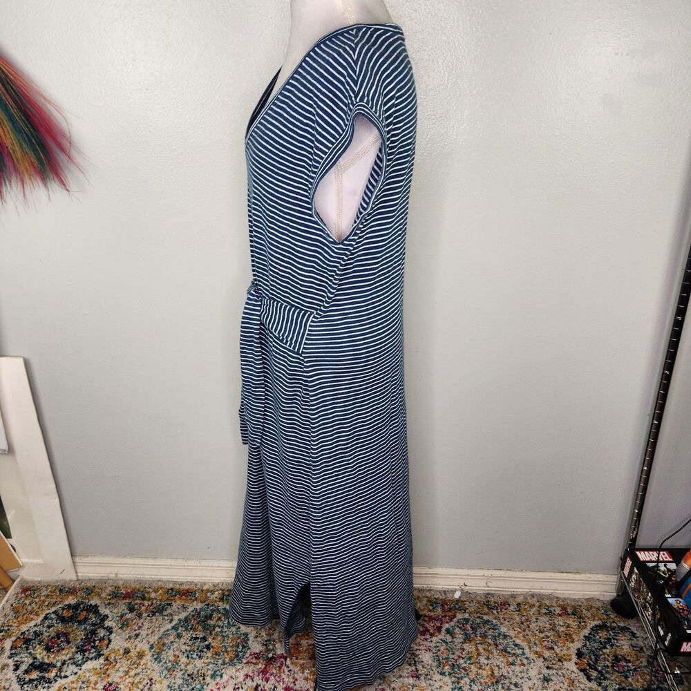 LOFT Blue & White Stripe Cap Sleeve Tie Waist Split Side Maxi Dress Size XL - Picture 9 of 11